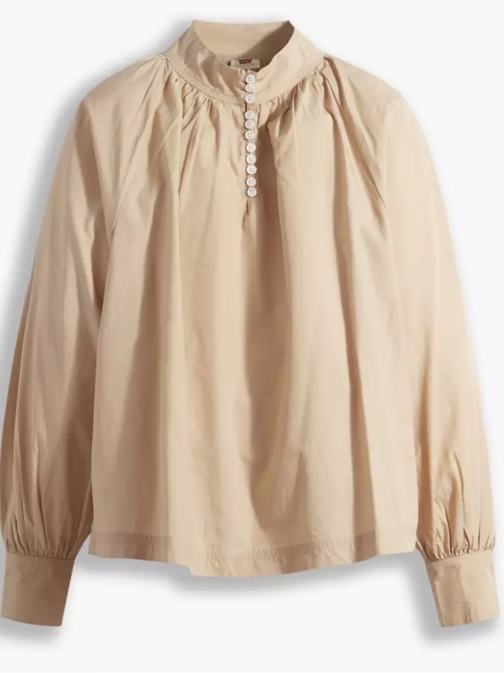 Levi’s Gillian Tan Mock Neck Blouse M retro Victorian oversized neutral beige - Picture 6 of 6